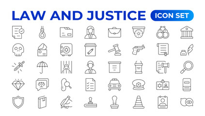 Law and Judgement line icons Illustration. Justice, Court of law and Government outline icon set.