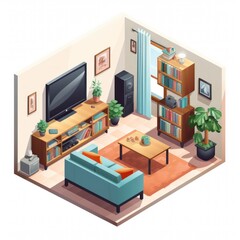 Isometric home rooms with furniture.