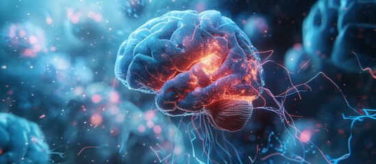 Futuristic Digital Brain with Neural Connections and Glowing Synapses in a High-Tech, Sci-Fi Environment