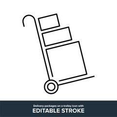 Delivery packages on a trolley flat icon with editable stroke