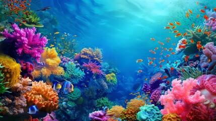 Fototapeta premium vibrant underwater coral reef teeming with colorful marine life captured in vivid detail digital painting
