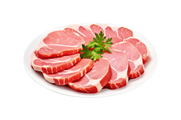 Raw beef slices on plate isolated on transparent background.