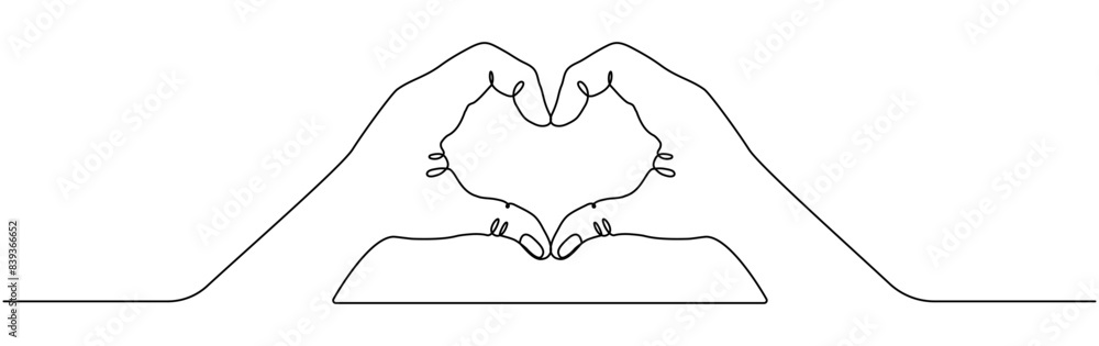 Poster hands gesture shape of heart continuous line drawn. love symbol. vector illustration isolated on whi