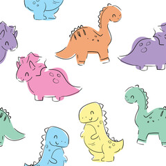 ?ute Dinosaurs background seamless pattern hand drawn summer print for kids fabric Vector Illustration