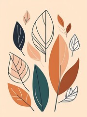 Abstract Boho Minimalist Geometric Shapes Leaves Generative AI Illustration 