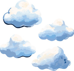 Set of 6 Watercolor Clouds with No Background for Easy Customization