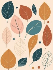 Abstract Boho Minimalist Geometric Shapes Leaves Generative AI Illustration 