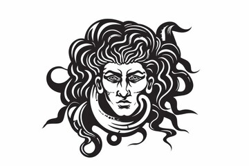 Obraz premium Ancient greek Gorgon Medusa, snake hair woman head logo symbol isolated on white background