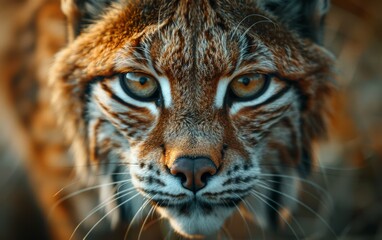 Naklejka premium A close-up photo of a wild lynx staring directly at the camera