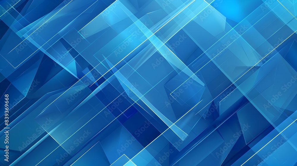 Poster sleek and ethereal geometric abstract backdrop with layered transparent blue shapes and converging