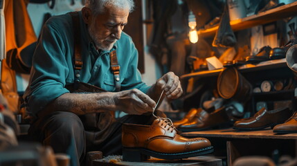 shoemaker crafting a custom pair of leather shoes