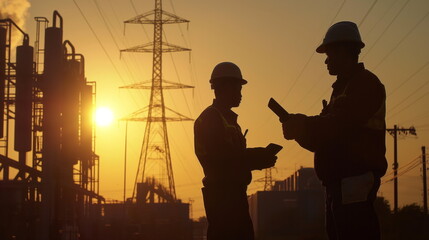 Silhouette of engineer and construction team working at siteSilhouette of engineer and construction team working at site