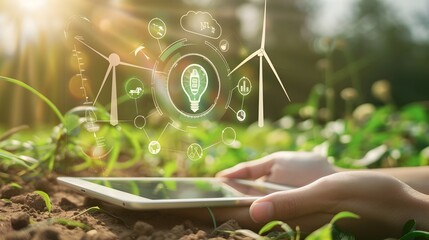 Renewable Energy Solutions for a Sustainable Future Showcased on Digital Tablet