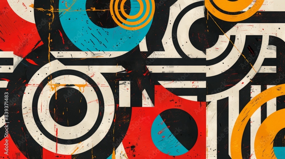 Poster bold geometric patterns in contrasting colors, forming a striking and modern abstract background