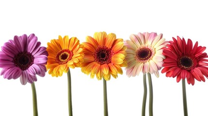 Vibrant Gerbera Daisies: A Cheerful Display in Realistic Photography on White Background