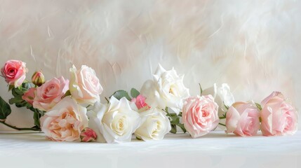 Ethereal Beauty - White and Pink Roses Arrangement on White Background