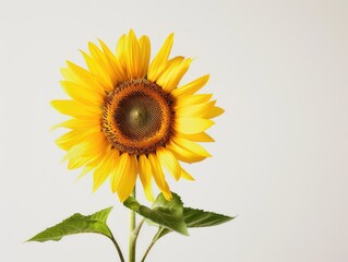 Obraz premium Vibrant Sunflower Bloom: Realistic Bright Yellow Flower Photography on White Background