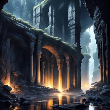 in-an-unexplored-subterranean-cave-towering-pillars-rise-from-the-stony-ground - 1