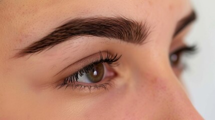 Close-up of a woman with neatly shaped eyebrows, highlighting the precision and artistry of professional eyebrow shaping