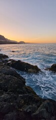 rocky shore and beautiful sunset in tenerife 