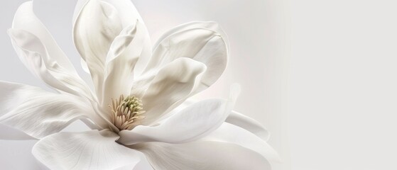Elegant White Magnolia Blossom in Soft Light - Realistic Floral Photography Against Pure Background
