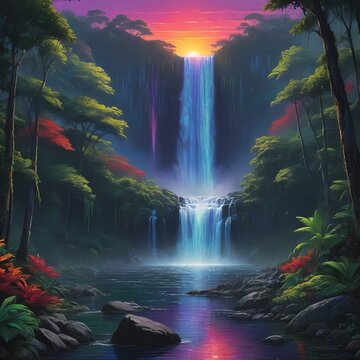 realistic-crisp-large-waterfall-overgrown-vivid-rainforest - 1