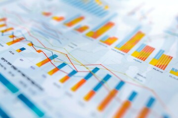 a detailed financial report, showcasing various charts such as bar graphs, line graphs, and pie charts