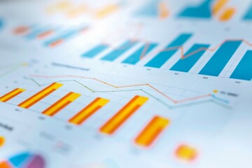 Fototapeta premium a detailed financial report, showcasing various charts such as bar graphs, line graphs, and pie charts