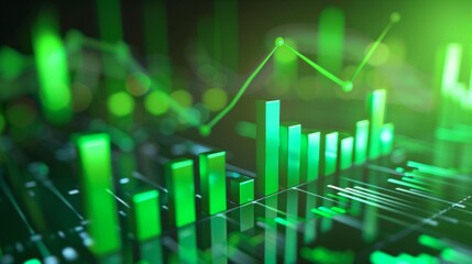 Growing green business chart on blurry background.