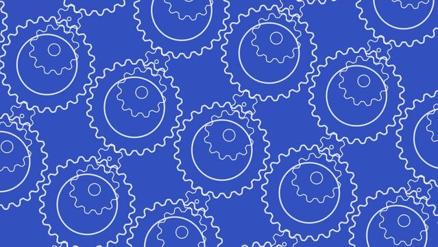 Rotating gears blueprint background. Seamlessly looping animation. 2d flat motion graphic.