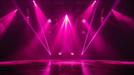 Live stage, pink laser beam on black background