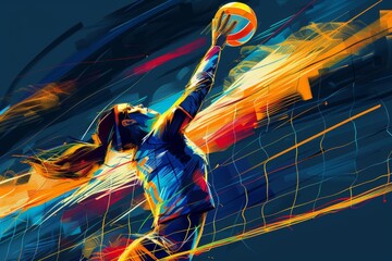 Dynamic Volleyball Player Serving Ball During Olympic Match - Vibrant Motion and Energy