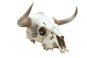 A skull of a bull with horns, 3d render, clipart, isolated on a transparent background.