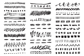 Scribble dotted grunge lines and dividers. Marker and crayon dotted lines and dividers