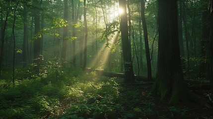 Fototapeta premium morning sun rays in the forest