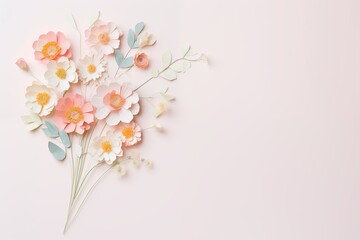 Flowers paper cut design. Beautiful spring paper cut flowers on soft color background. Valentine's Day, Birthday, Happy Woman Day, Mother's Day. Holiday poster and banner with flower papercut