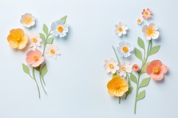 Flowers paper cut design. Beautiful spring paper cut flowers on soft color background. Valentine's Day, Birthday, Happy Woman Day, Mother's Day. Holiday poster and banner with flower papercut