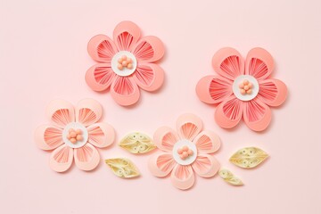 Flowers paper cut design. Beautiful spring paper cut flowers on soft color background. Valentine's Day, Birthday, Happy Woman Day, Mother's Day. Holiday poster and banner with flower papercut