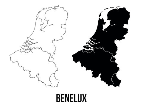 Benelux map of country regions districts vector black on white and outline