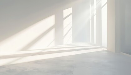 Fototapeta premium white background with light shades and invisible lines lights and shadow play on white wall of empty room