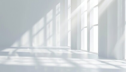 Fototapeta premium white background with light shades and invisible lines lights and shadow play on white wall of empty room