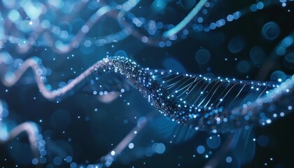 DNA strands as data cables, biometric fingerprint patterns, sleek silver and blue color scheme science and technology theme