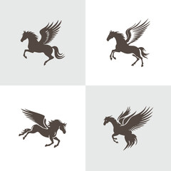 Set of Abstract Fly horses silhouette logo icons, with a white background for your company, the flying mares and stallions logo design ideas