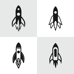 Set of Abstract Missiles silhouette logo icons, with a white background for your company, the spacecrafts logo design ideas