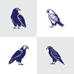 Set of Abstract sitting hawk silhouette logo icons, with a white background for your company, the sitting eagle logo design ideas