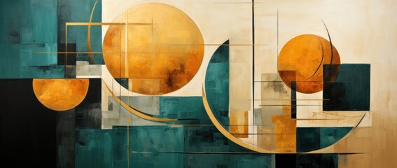 Constructivist art, featuring bold geometric shapes, lines, and a dynamic composition