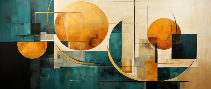 Constructivist art, featuring bold geometric shapes, lines, and a dynamic composition