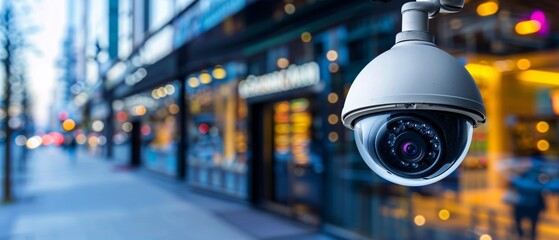 Modern Commercial Property with Security Cameras and Spacious Storefront for Custom Text Design.