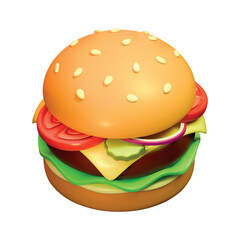 Burger 3d render vector illustration. Realistic hamburger icon
