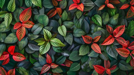 red and green leaves background generative ai